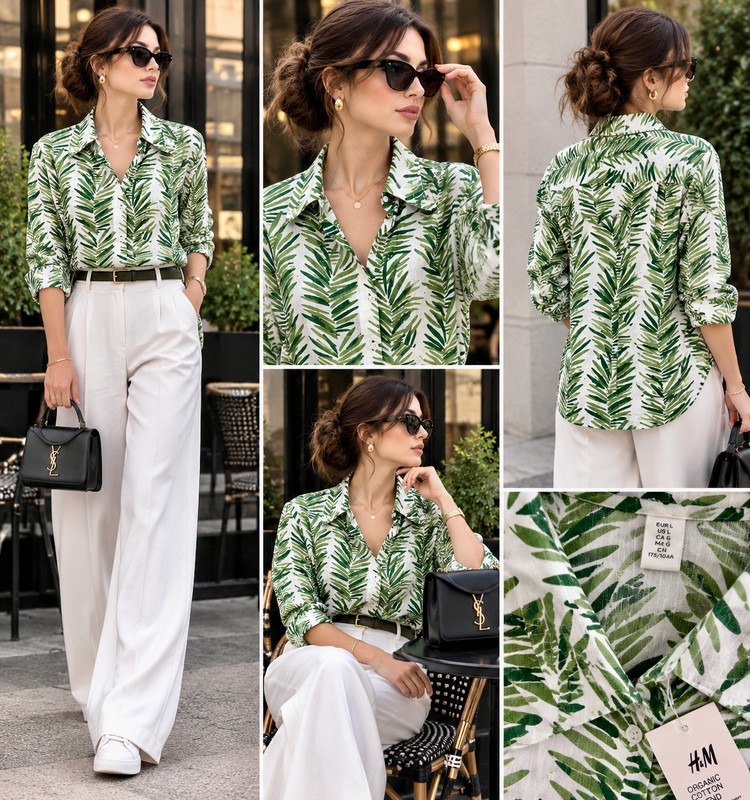 شومیز لینن گلدار H&M